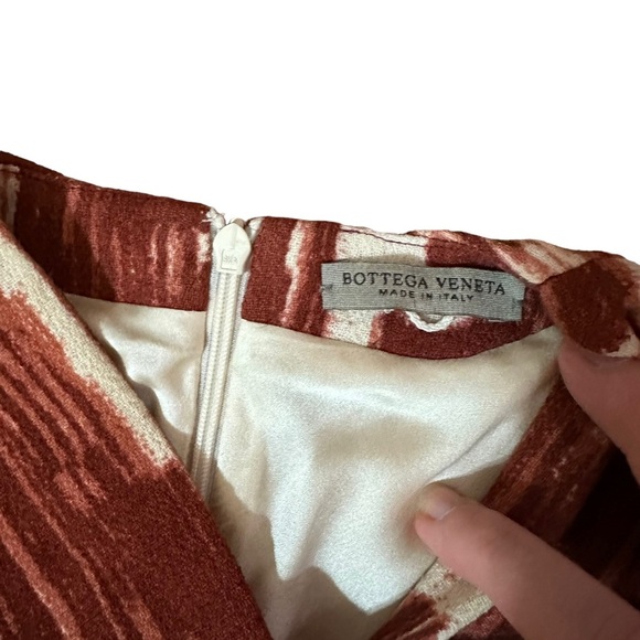 Bottega Veneta Red/Brown and Cream Pattern Dress Size 38 - Picture 4 of 5